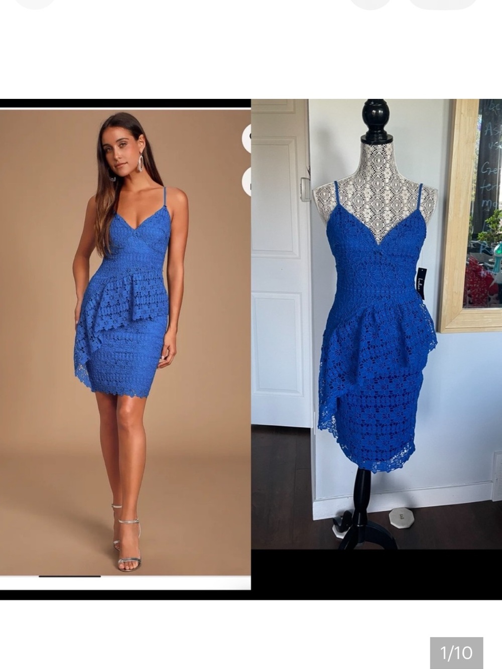 NWT Lulus Crochet Lace Ruffle Dress. Small. Royal Blue.